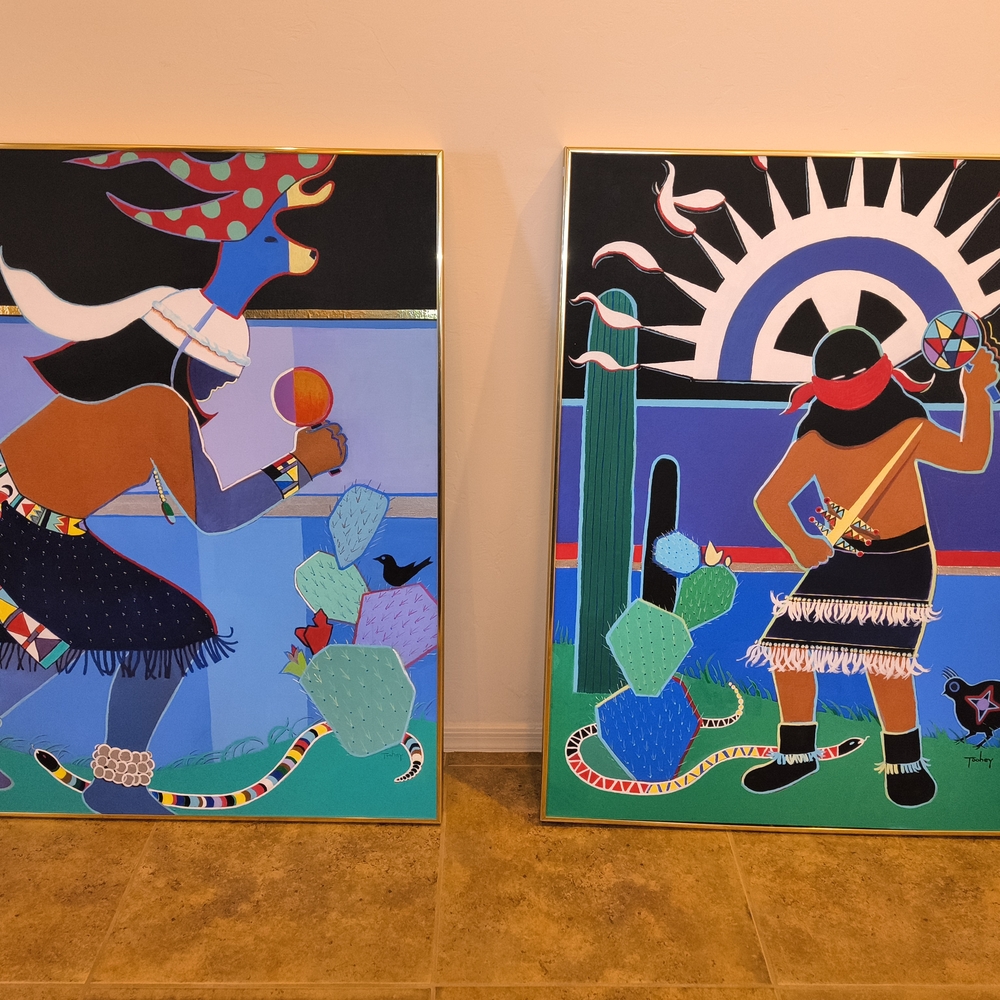 Blue and Green Folk Art Paintings